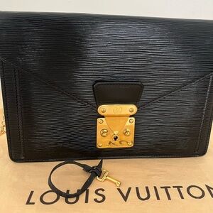 Louis Vuitton Black Epi Sellier Clutch Wristlet Pouchette with Key COA Circa1992